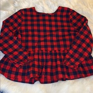 Navy blue and red plaid top
